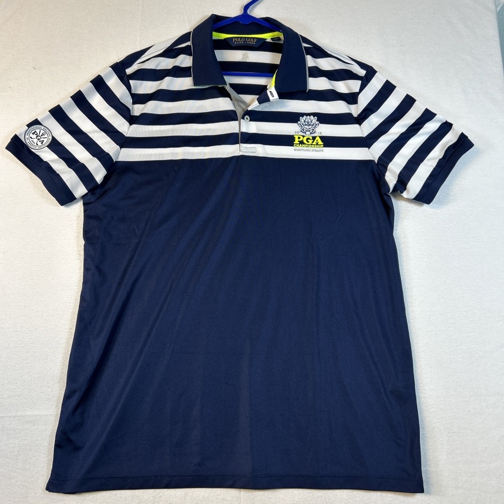 Whistling Straits PGA Ralph Lauren Polo Golf Shirt Mens Large Blue White 2015